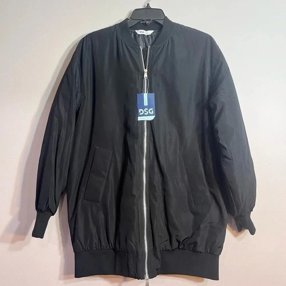 NWT DSG OVERSIZED LONG BOMBER JACKET BLACKED OUTSize XS‎